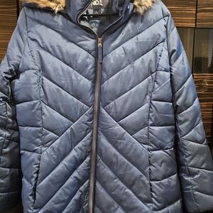 Lands' End Dark Blue Jacket with Soft Trim